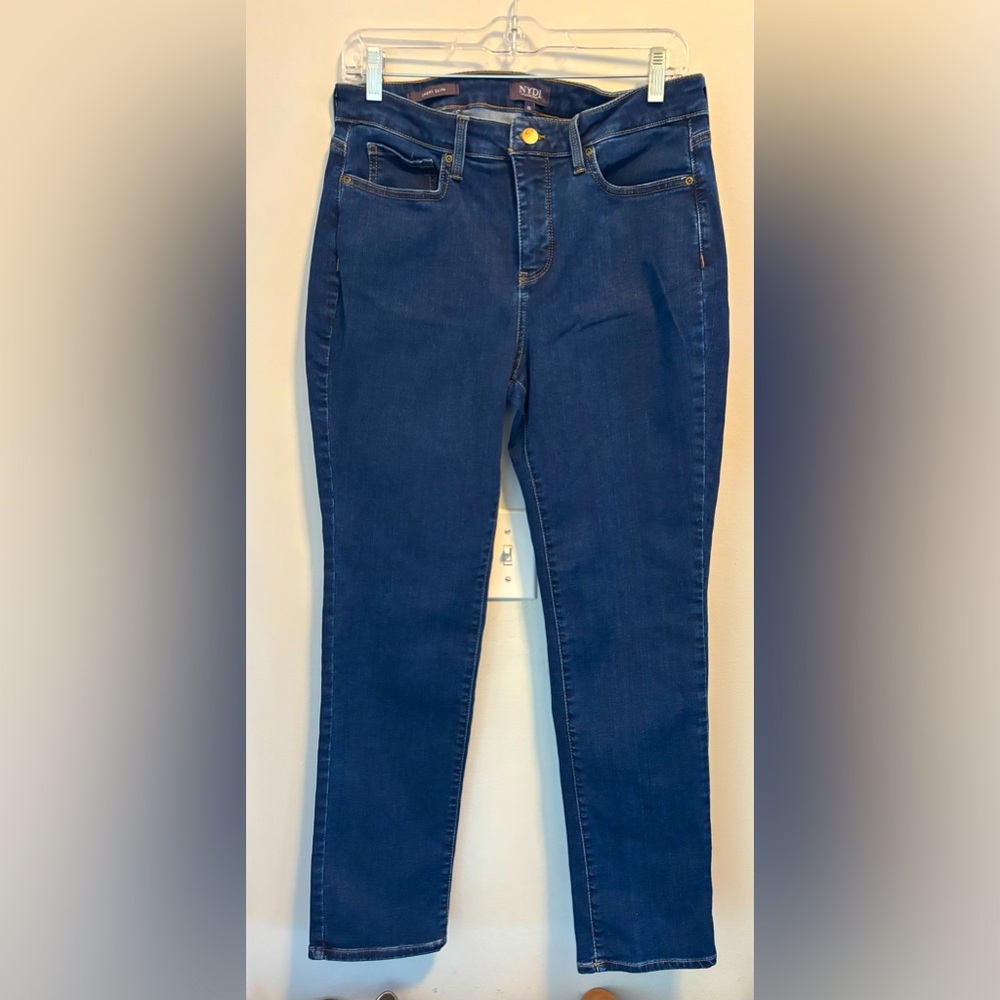 NYDJ Women's 10 Jeans Sheri Slim Straight Leg Stretch Blue Denim Lift Tuck